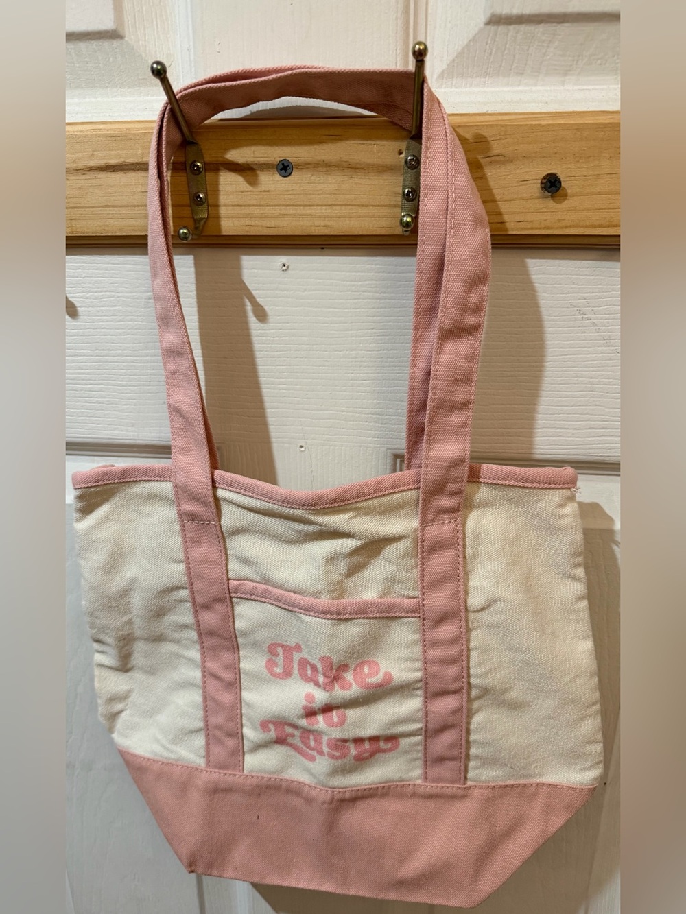 Canvas Tote Bag with Pink Trim - Take It Easy Print